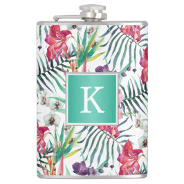 Petaca Patrón floral tropical brillante con monograma