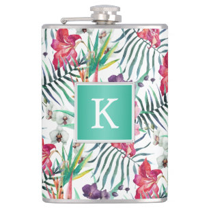 Petaca Patrón floral tropical brillante con monograma