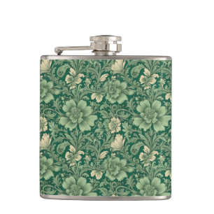 Petaca Patrón floral vintage verde sabio