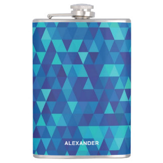 Petaca Patrón geométrico azul moderno con nombre