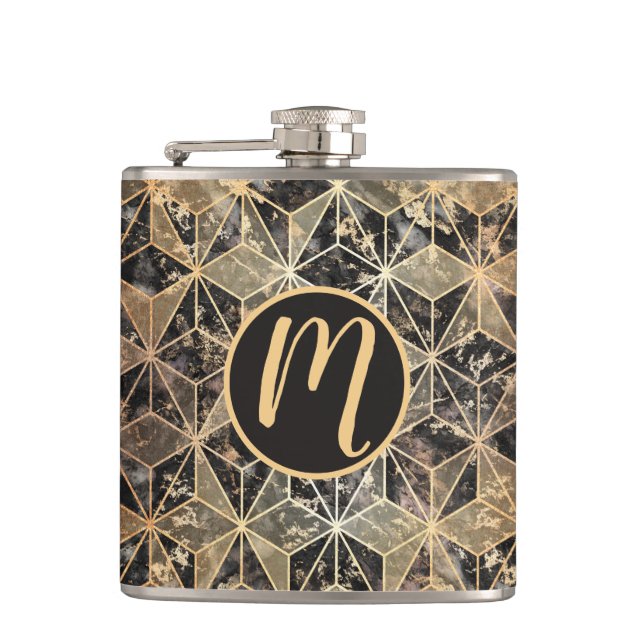 Petaca Patrón geométrico de mármol y oro (Anverso)