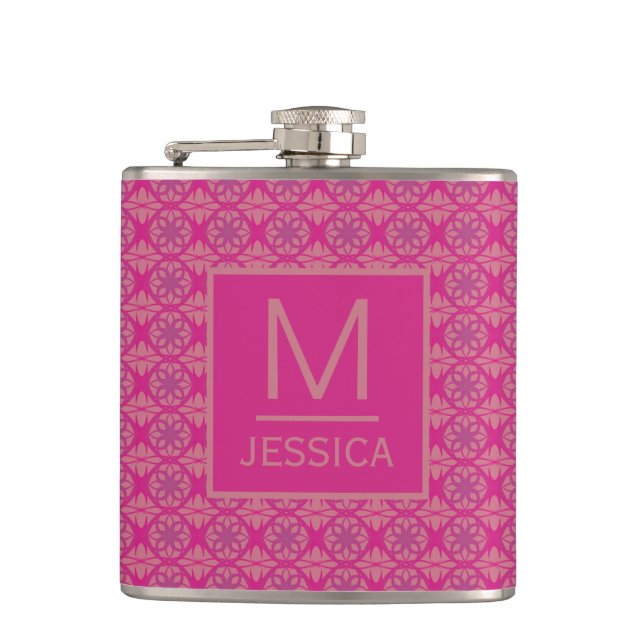 Petaca Patrón geométrico morado rosa ornamentado personal (Anverso)