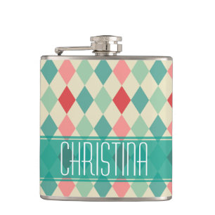Petaca Patrón geométrico retro harlequin personalizado