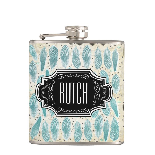 Petaca Patrón hipster de plumas negras y Tan (Anverso)