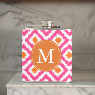 Petaca Patrón Ikat de diamantes de mandarina rosados mono
