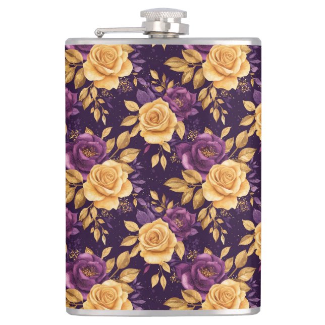 Petaca patrón ininterrumpido con flores púrpura (Anverso)