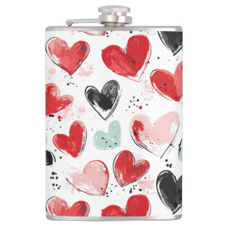 Petaca patrón lindo con los corazones pintados acuarela