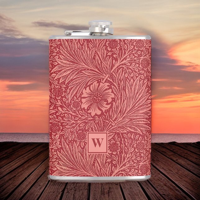 Petaca Patrón Marigold rojo William Morris con inicial (Subido por el creador)