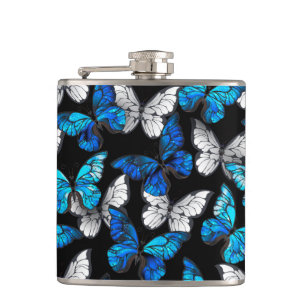 Petaca Patrón oscuro sin foco con mariposas azules morfo