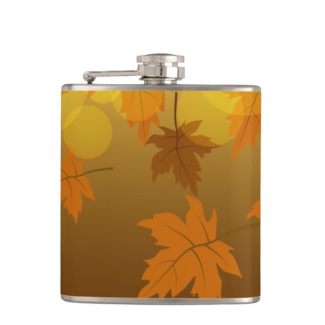 Petaca Patrón otoñal con hojas de arce en caída y bokeh (Anverso)