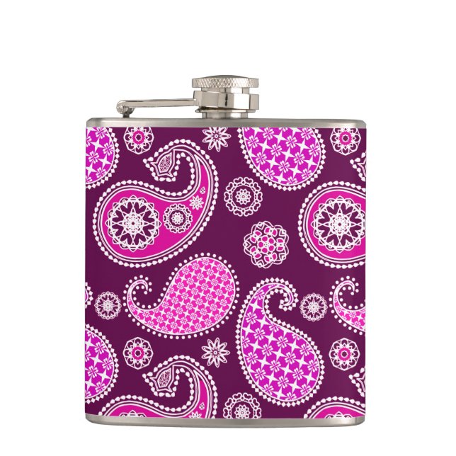 Petaca Patrón paisley, fucsia rosa, púrpura y blanca (Anverso)