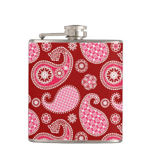 Petaca Patrón paisley, rojo oscuro, rosa y blanco