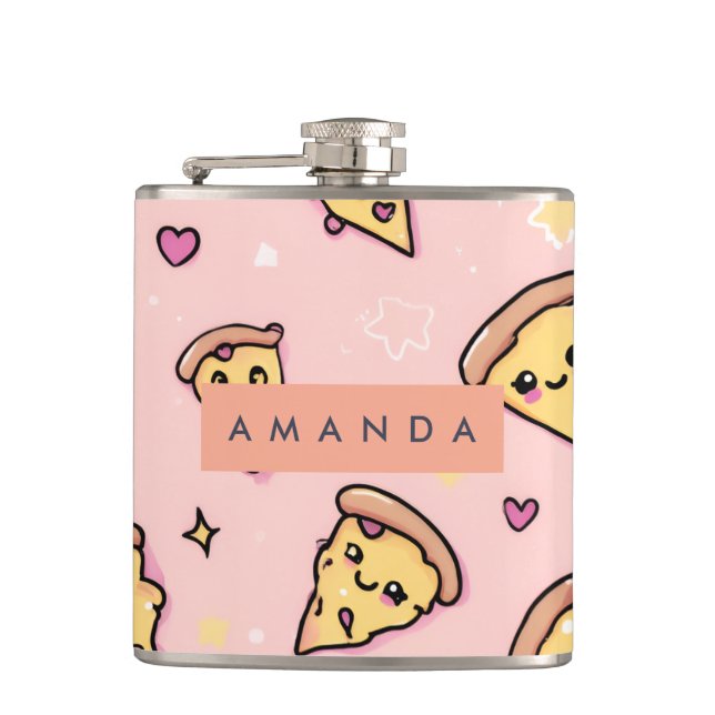 Petaca Patrón personalizado de Kawaii Fun Pizza Slice (Anverso)