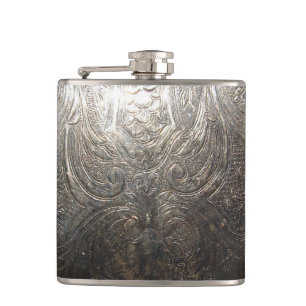 Petaca Patrón plateado grabado