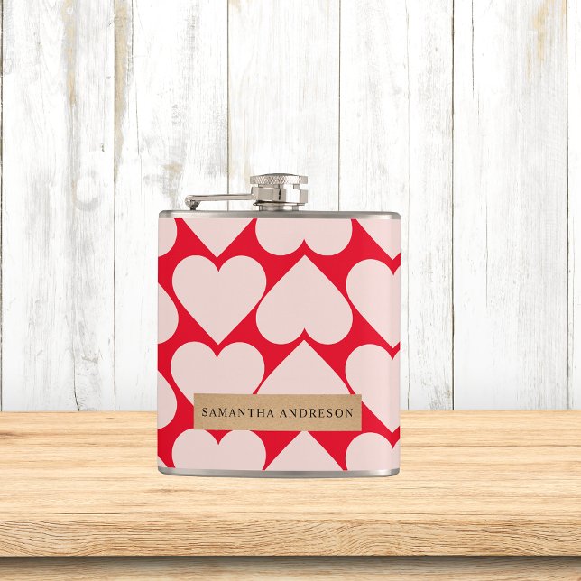 Petaca Patrón Romántico Moderno de Corazón Rojo y Rosa (Subido por el creador)