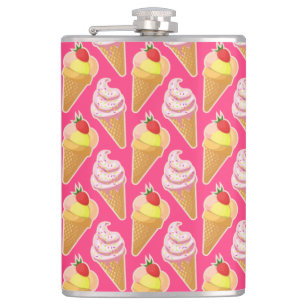 Petaca Patrón rosa de Kawaii con helado de fresa