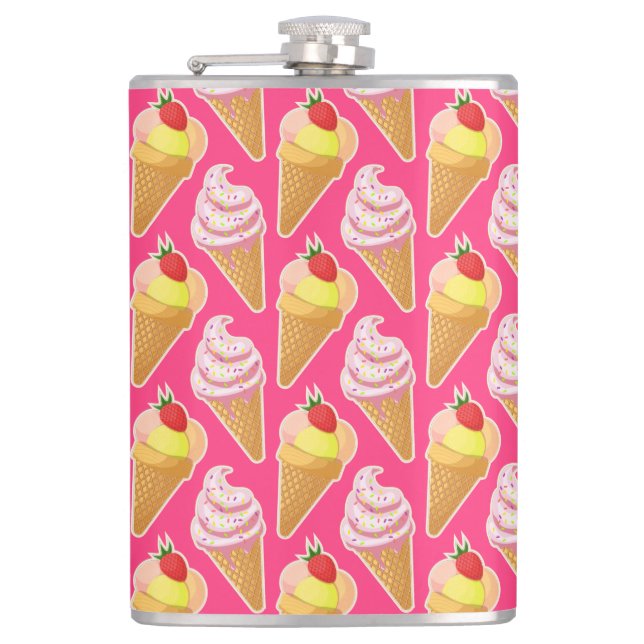Petaca Patrón rosa de Kawaii con helado de fresa (Anverso)
