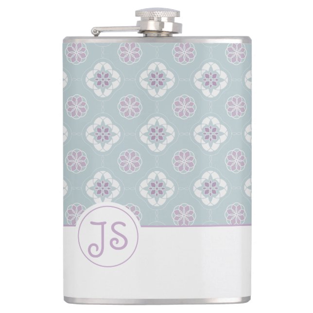 Petaca Patrón simétrico de flores rosadas con mosaico en  (Anverso)