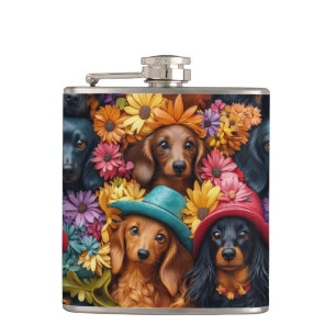 Petaca Patrón sin soldadura de Dachshund floral - Amantes