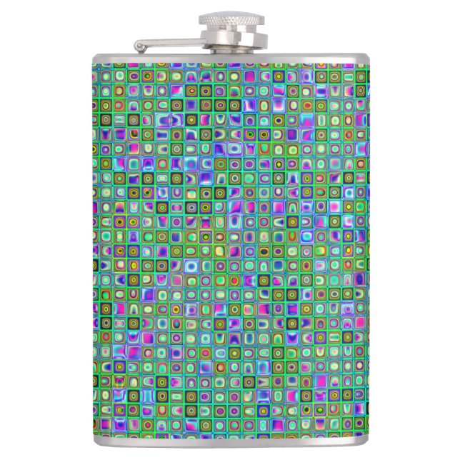 Petaca Patrón Verde De Baldosas Retro Psicodélico (Anverso)