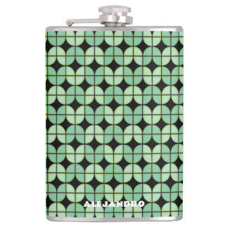Petaca Patrón verde de cuartos retro con nombre