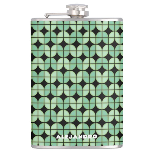 Petaca Patrón verde de cuartos retro con nombre (Anverso)