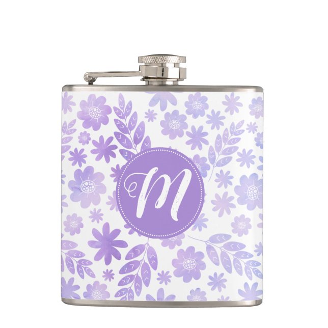 Petaca Patrón y monograma floral dibujado a mano de lavan (Anverso)