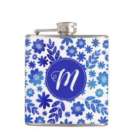 Petaca Patrón y monograma floral dibujado por la mano de 