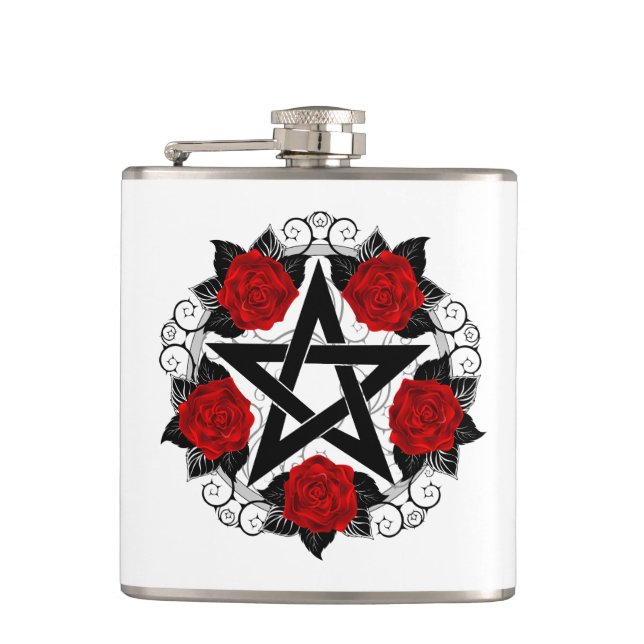 Petaca Pentagram con rosas rojas (Anverso)