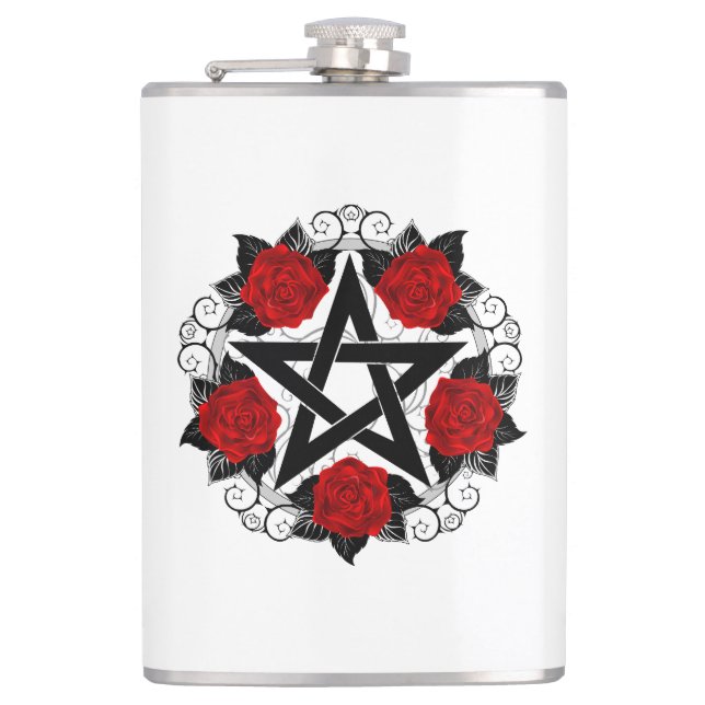 Petaca Pentagram con rosas rojas (Anverso)