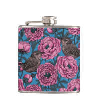 Peonies y wrens en azul