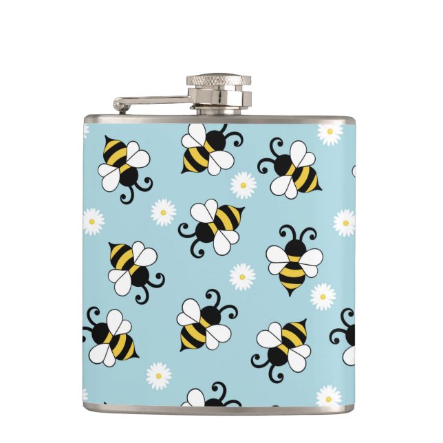 Petaca Pequeñas abejas y flores de margarita (Anverso)