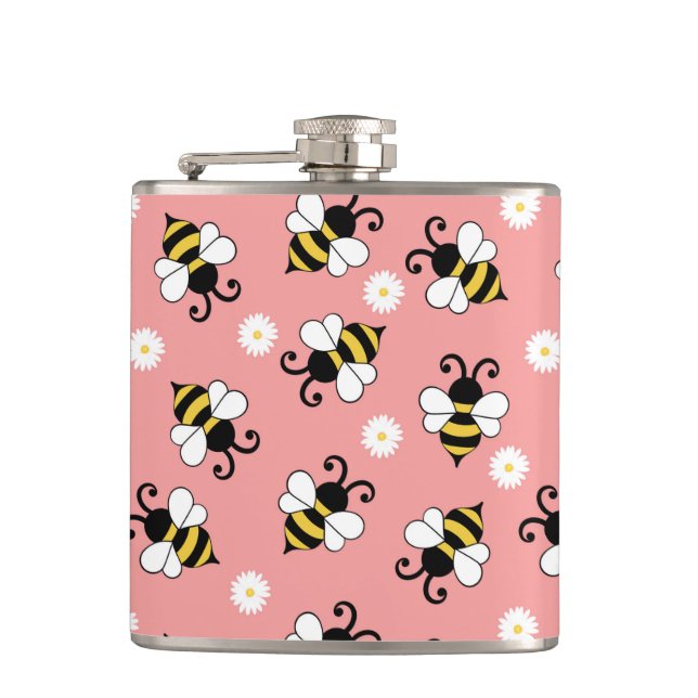 Petaca Pequeñas abejas y flores de margarita (Anverso)