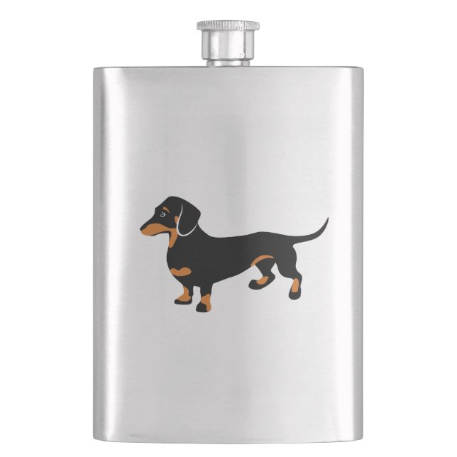 Petaca Pequeño Dachshund negro y del moreno lindo - perro (Anverso)