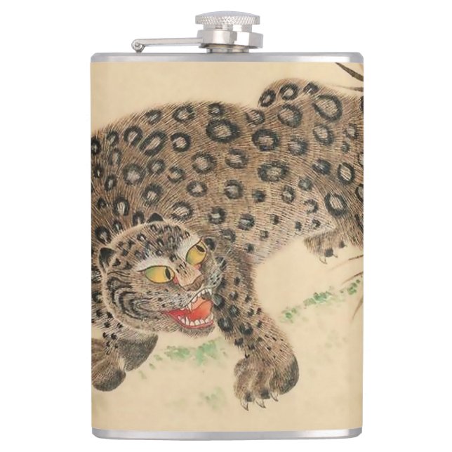 Petaca Pergamino japonés antiguo del leopardo manchado (Anverso)