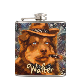 Petaca Perro de gangster guapo con ojos azules personaliz