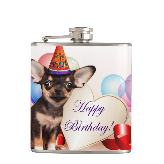 Petaca Perro de la chihuahua del cumpleaños (Anverso)