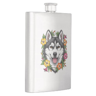 Petaca Perro de Trineo Husky y Flores Coloridas de Mirabl