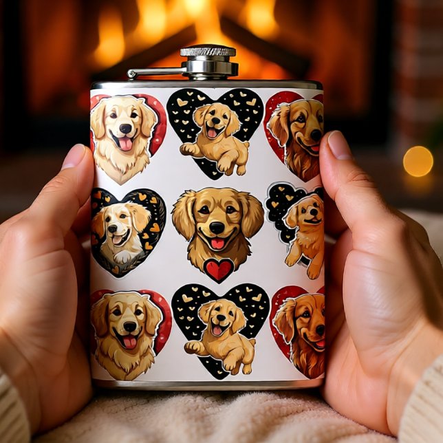 Petaca Perro de Valentine Golden Retriever (Golden Retriever Love Hearts Valentine Flask)