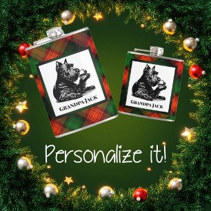 Petaca Perro escocés personalizado y dram tartán