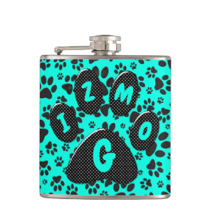 Petaca Perro Paws Black and White Polka Dot en cian vivo