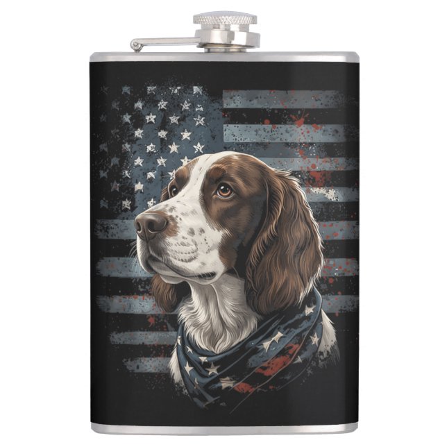Petaca Perro Springer Spaniel Bandera Americana (Anverso)