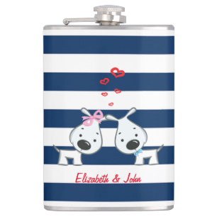 Petaca Perros Adorables Enamorados en Rayas-Personalizada