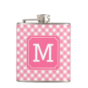Petaca Personalice el monograma de Gingham rosa y elegant