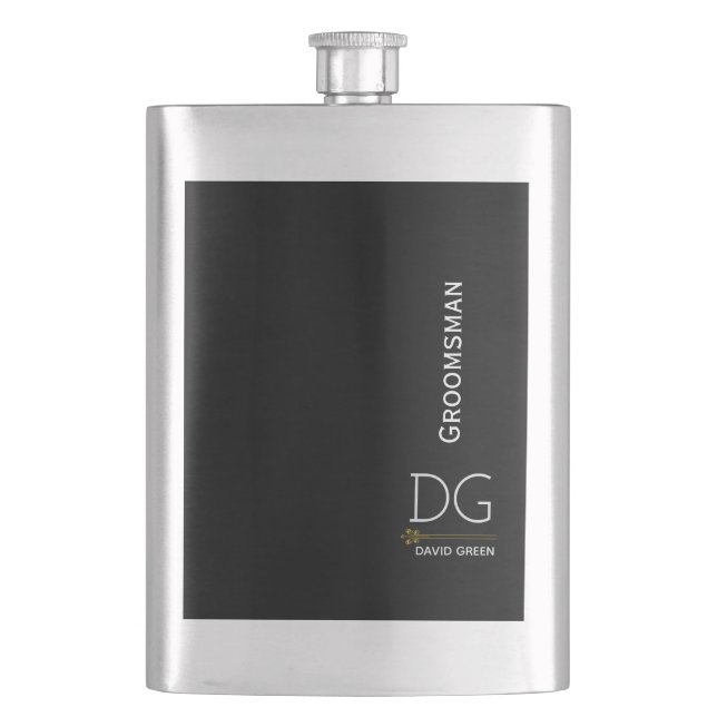 Petaca Personaliza a Silver y Black Groomsman (Anverso)