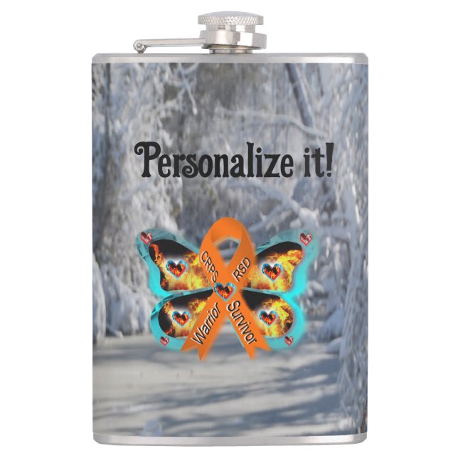 Petaca personalizable CRPS RSD Warrior Survivor mariposa (Anverso)