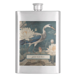 Petaca Personalizable de grúa azul botánico vintage