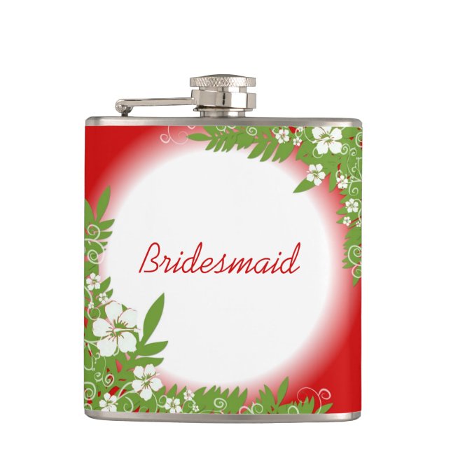 Petaca Personalizable rojo hawaii flores boda flask (Anverso)