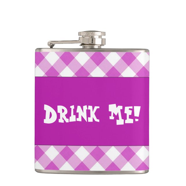 Petaca Personalizable Rosa Gingham Bebe Me Flask (Anverso)