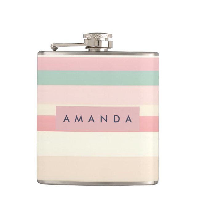 Petaca Personalizada Elegante Franja de Macarón Pastel (Anverso)